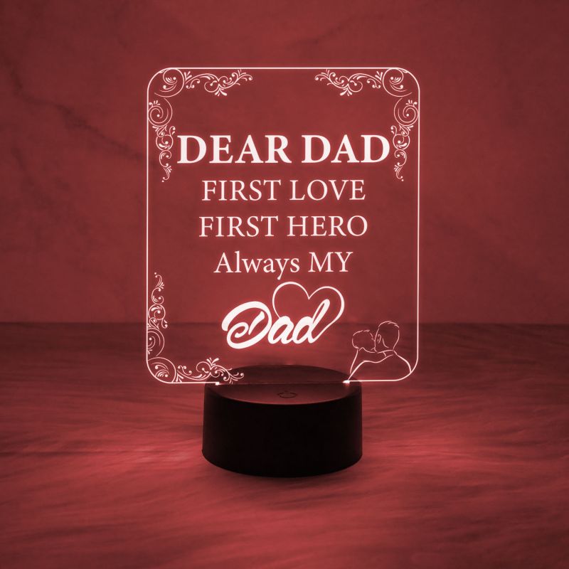 Dear Dad Engraved Night Lamp with Automatic Color Changing Light & On/Off Touch Button | USB Powered | Dad is My Hero Lamp | Best Gift for Dad